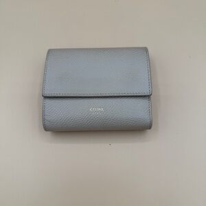 Celine Compact Trifold Leather Wallet in Light Beige or Dark Cream with Dust Bag